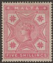 Click for more photos and details Malta 1886 Queen Victoria 5sh Rose Mint SG30 cat £110