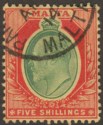 Click for more photos and details Malta 1911 KEVII 5sh Green and Red on Yellow Used SG63 cat £80