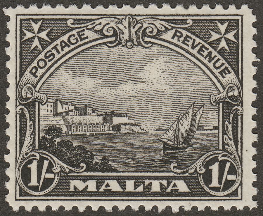 Malta 1930 KGV Postage and Revenue 1sh Black Mint SG203