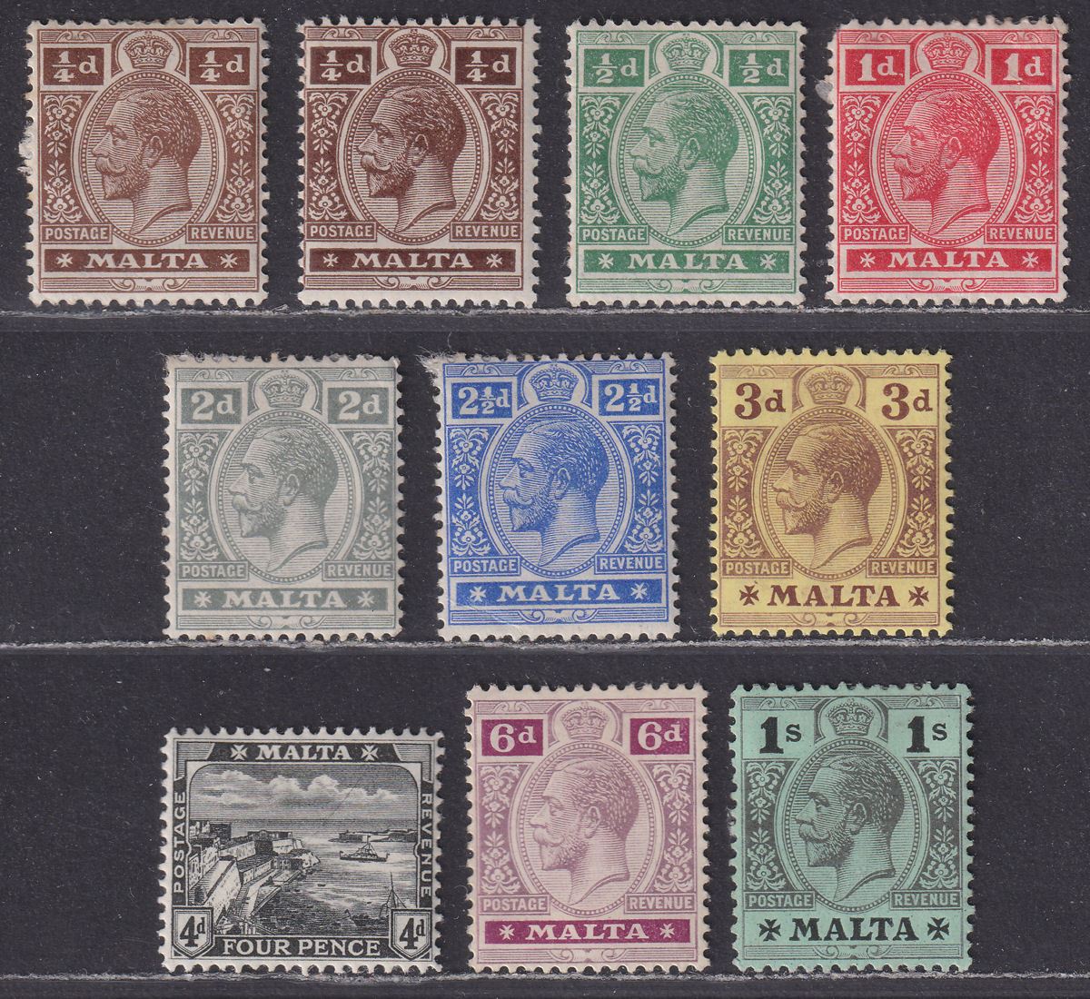 Malta 1914-21 King George V Short Set to 1sh Mint SG69-81a