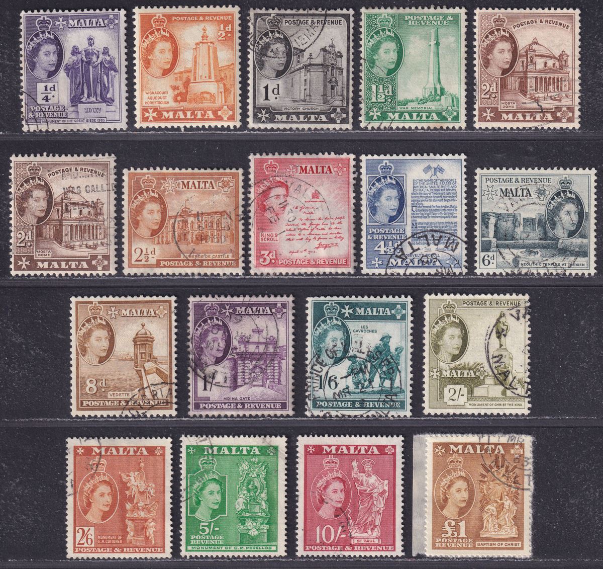 Malta 1956 Queen Elizabeth II Set Mostly Used SG266-282 cat £65