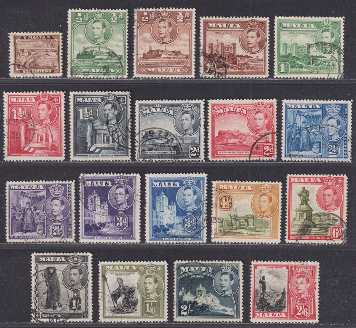 Malta 1938-43 King George VI Set to 2sh6d Used SG217-229