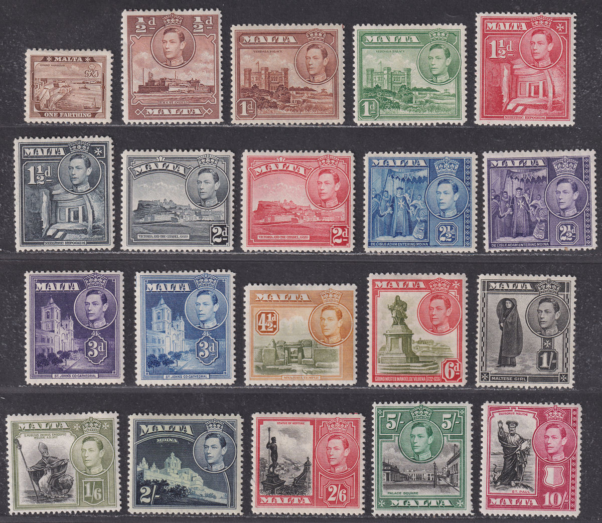 Malta 1938-43 King George VI Part Set to 10sh Mint cat £70