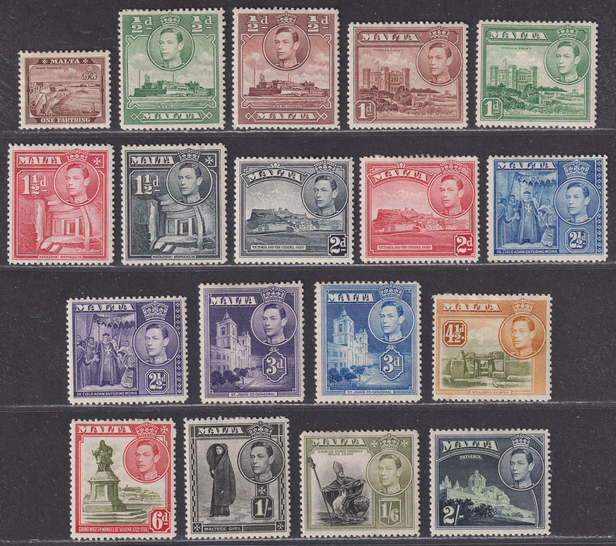 Malta 1938-43 King George VI Set to 2sh Mint SG217-228