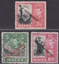 Malta 1948 KGVI Self Government Overprint 2sh6d, 5sh, 10sh Used SG246-248 c £48