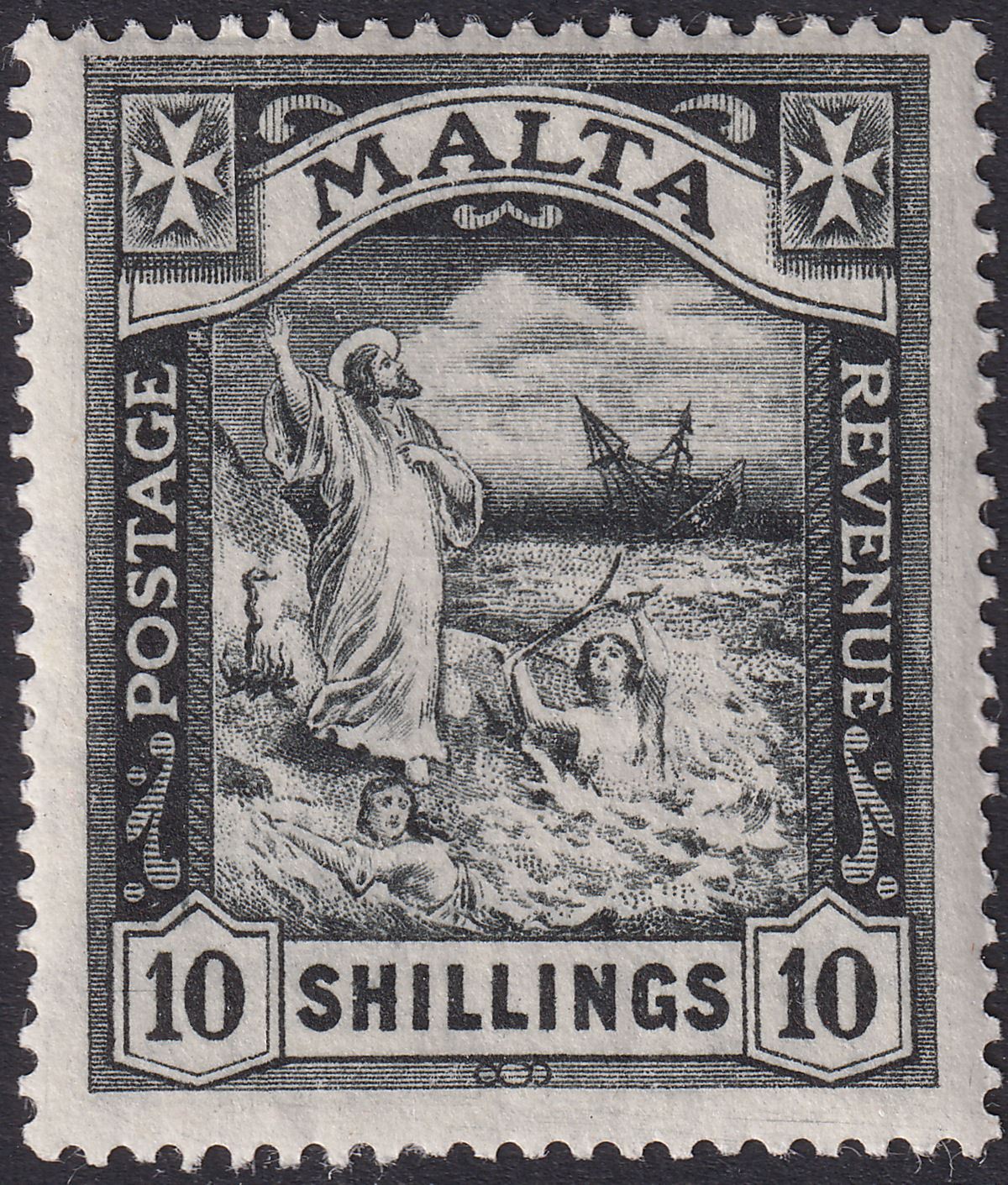 Malta 1922 KGV Shipwreck 10sh Black Mint SG104 cat £350