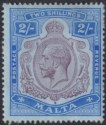 Click for more photos and details Malta 1914 KGV 2sh Purple and Bright Blue on Blue Mint SG86 cat £55 adhesion