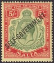 Click for more photos and details Malta 1922 KGV Self Government 5sh Green + Red wmk Multi Crown Mint SG113 cat£70