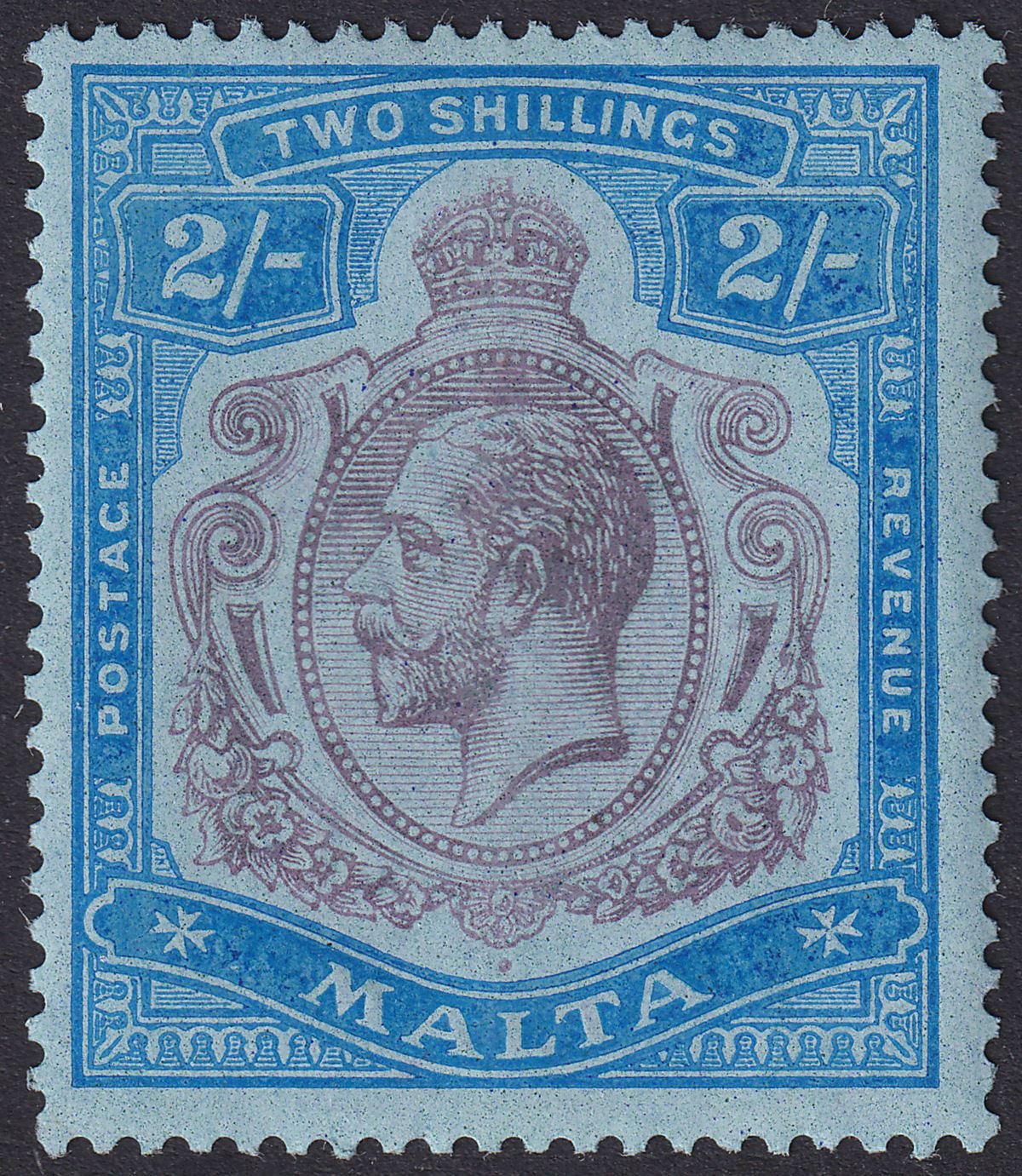 Malta 1922 KGV 2sh Purple and Blue on Blue wmk Script Mint SG103 cat £80