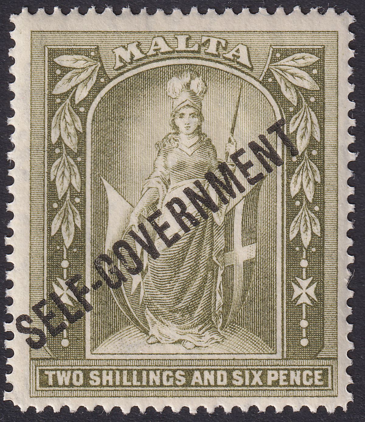 Malta 1922 KGV Self Government 2sh6d Olive-Grey Mint SG112 cat £35