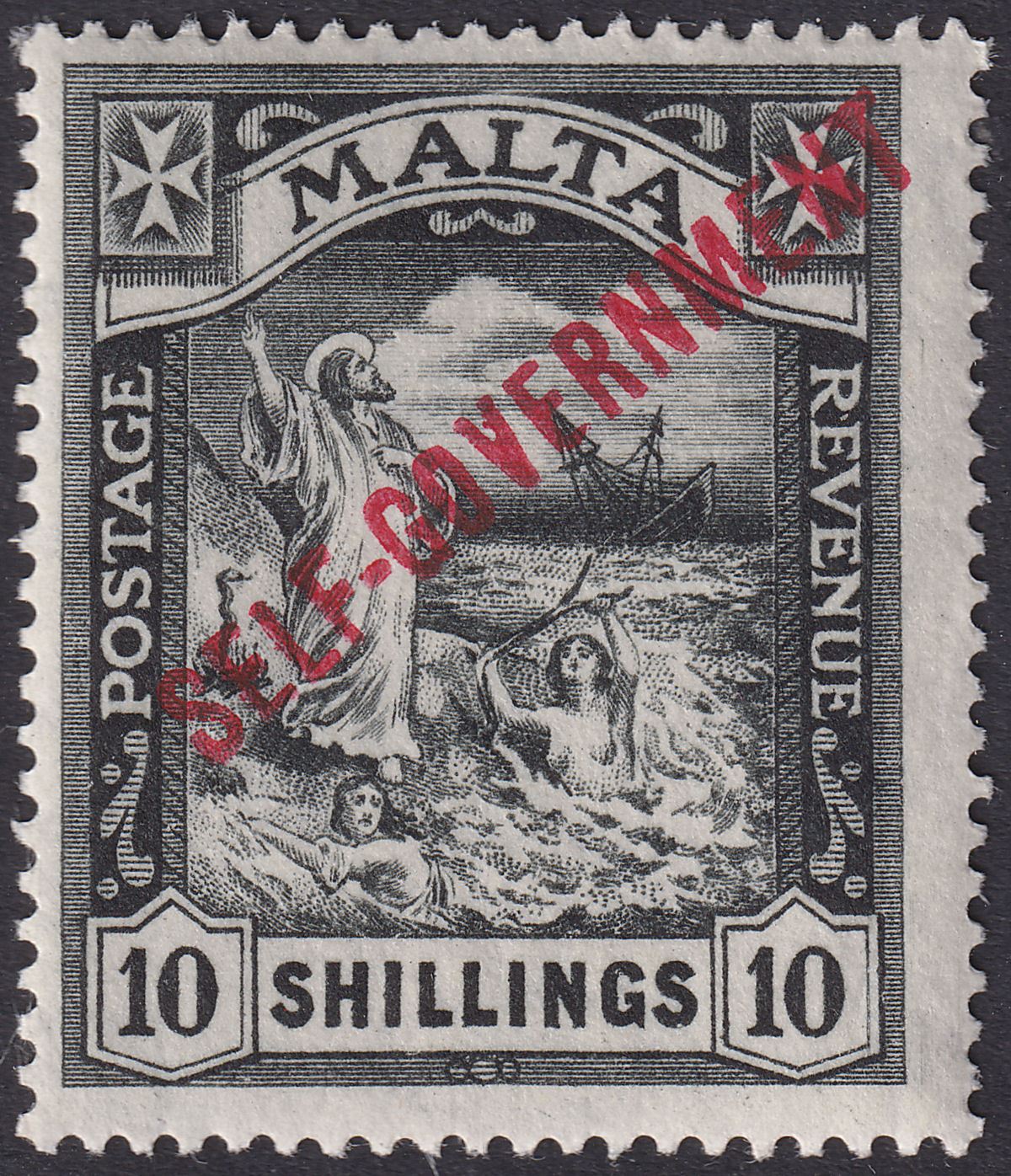 Malta 1922 KGV Self Government 10sh Black wmk Script Mint SG121 cat £160