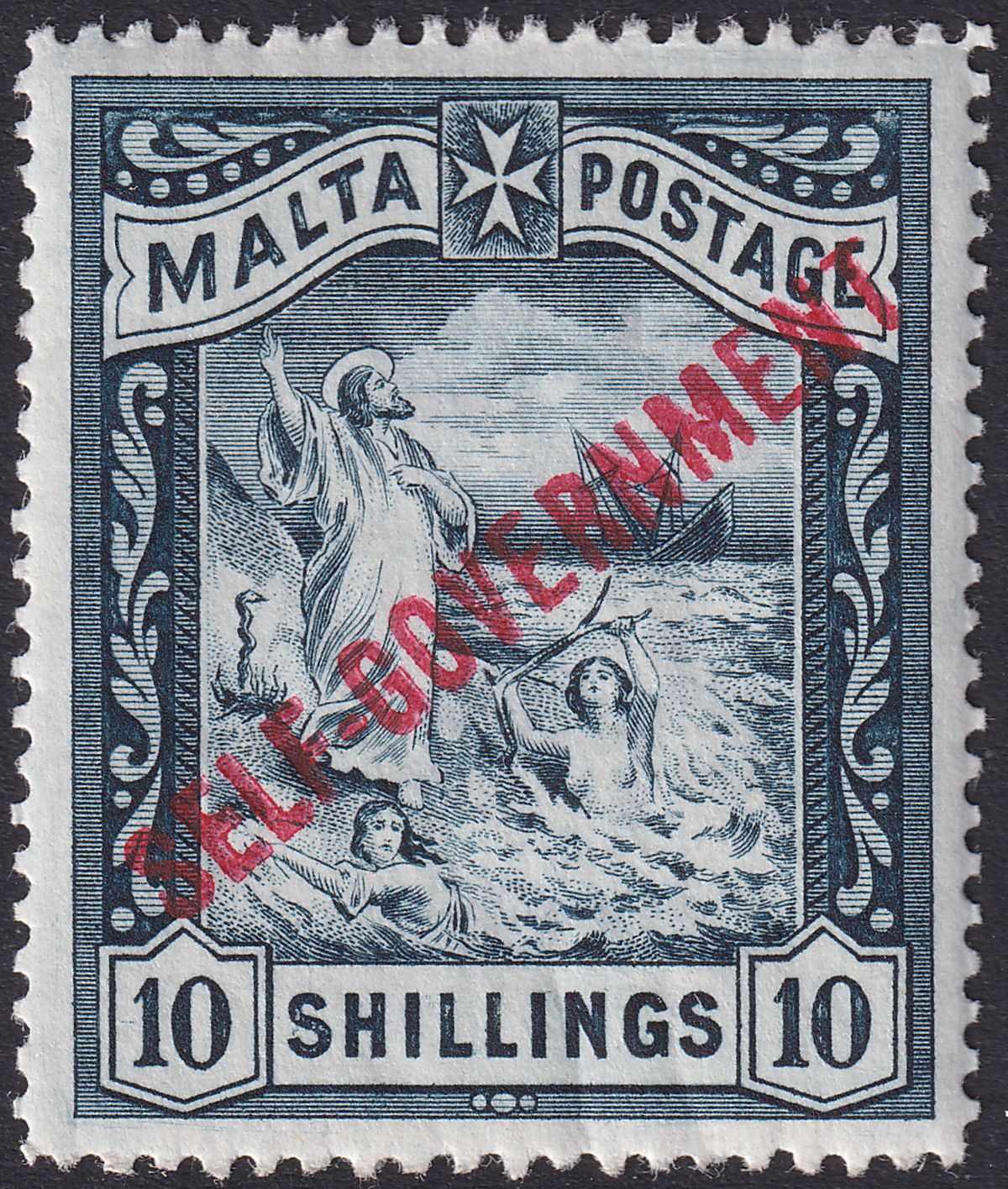 Malta 1922 KGV Self Government 10sh Blue-Black wmk CC Mint SG105 cat £250