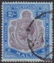 Click for more photos and details Malta 1914 KGV 2sh Purple and Bright Blue on Blue Used SG86 cat £50