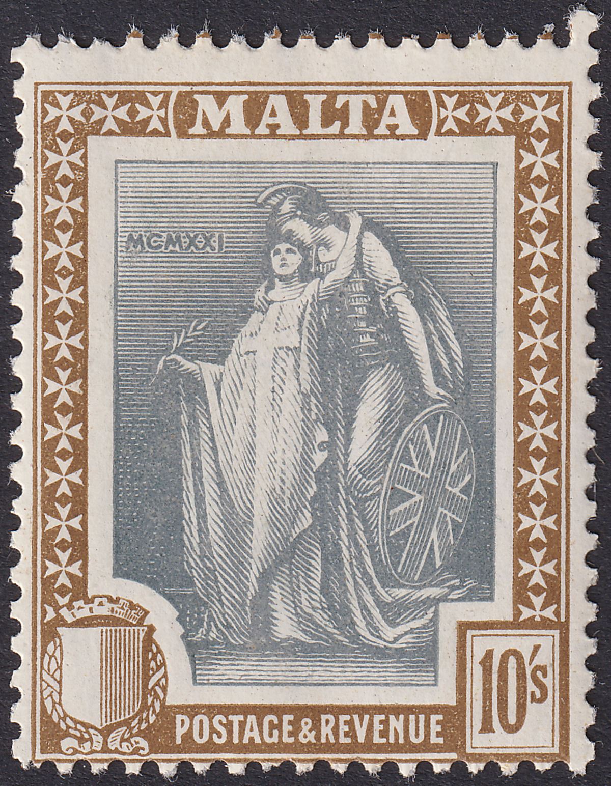 Malta 1922 KGV Figure 10sh Slate-Grey and Brown Mint SG138 cat £70