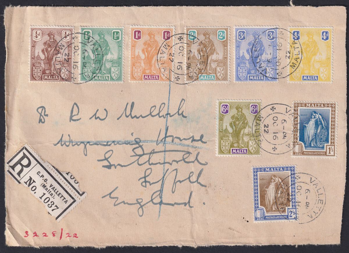 Malta 1922 KGV Figure Values ¼d to 2sh Used on Piece