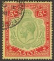 Click for more photos and details Malta 1917 KGV 5sh Green and Red on Yellow Used SG88 cat £110
