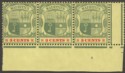 Mauritius 1904 KEVII 3c Green and Carmine wmk Multi CA strip of 3 Mint SG166