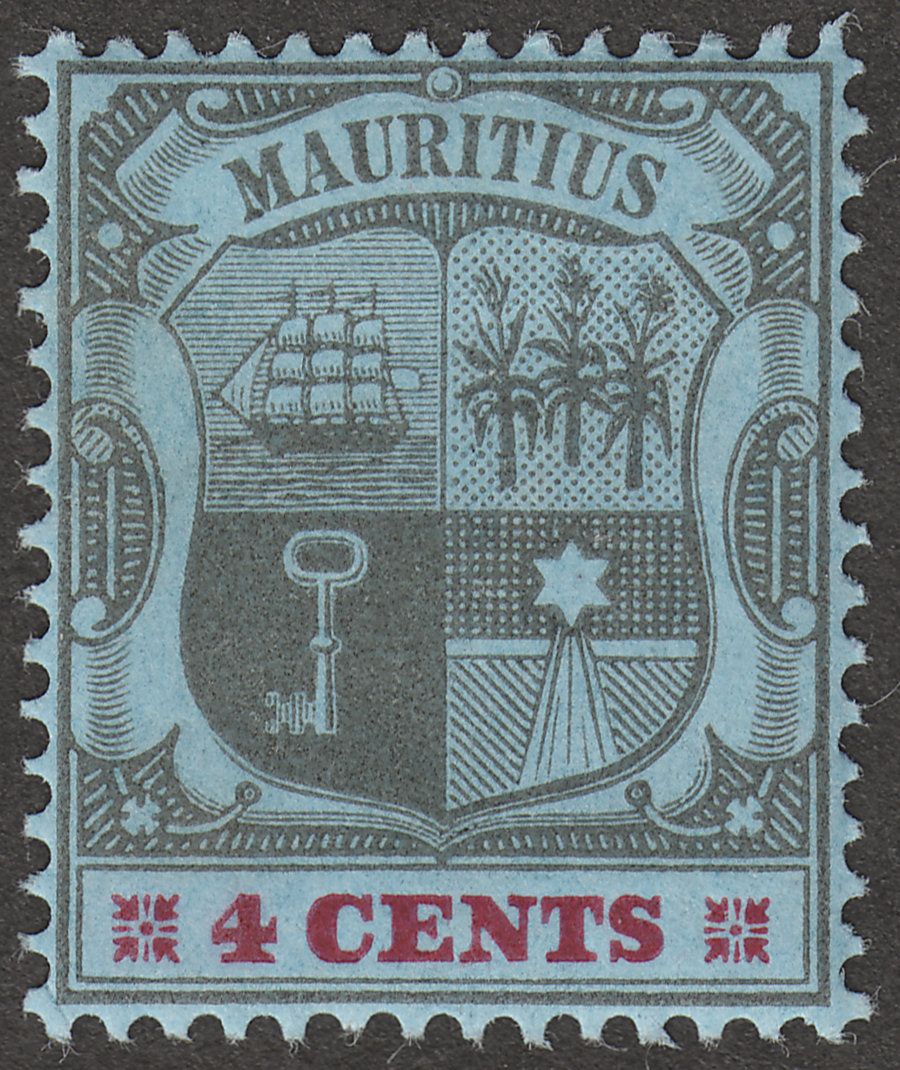 Mauritius 1904 KEVII 4c Black and Carmine on Blue wmk Multi CA Mint SG167