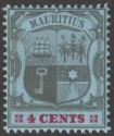 Click for more photos and details Mauritius 1904 KEVII 4c Black and Carmine on Blue wmk Multi CA Mint SG167