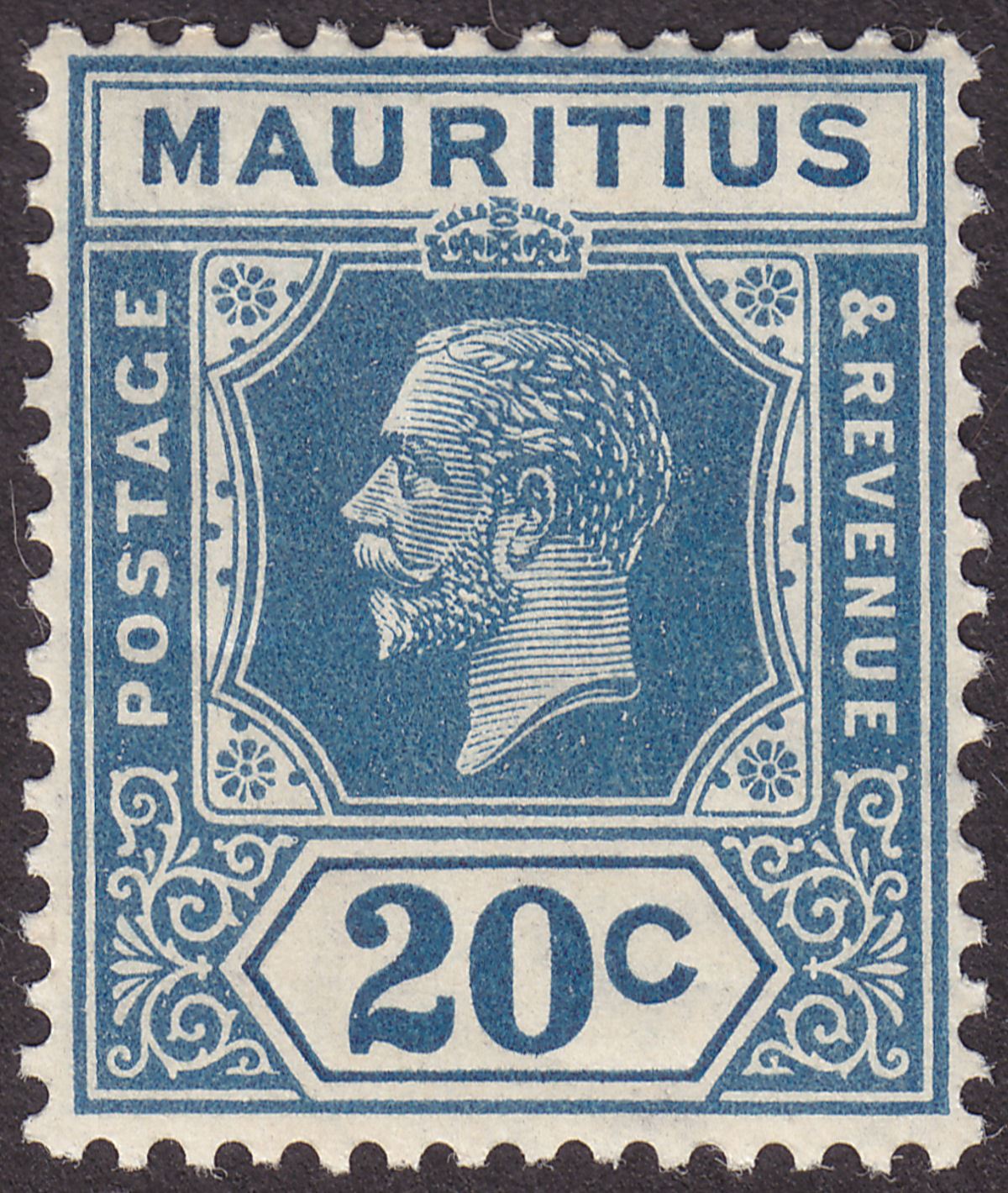 Mauritius 1934 KGV 20c Prussian Blue Die II Mint SG235a cat £29 hinge thin