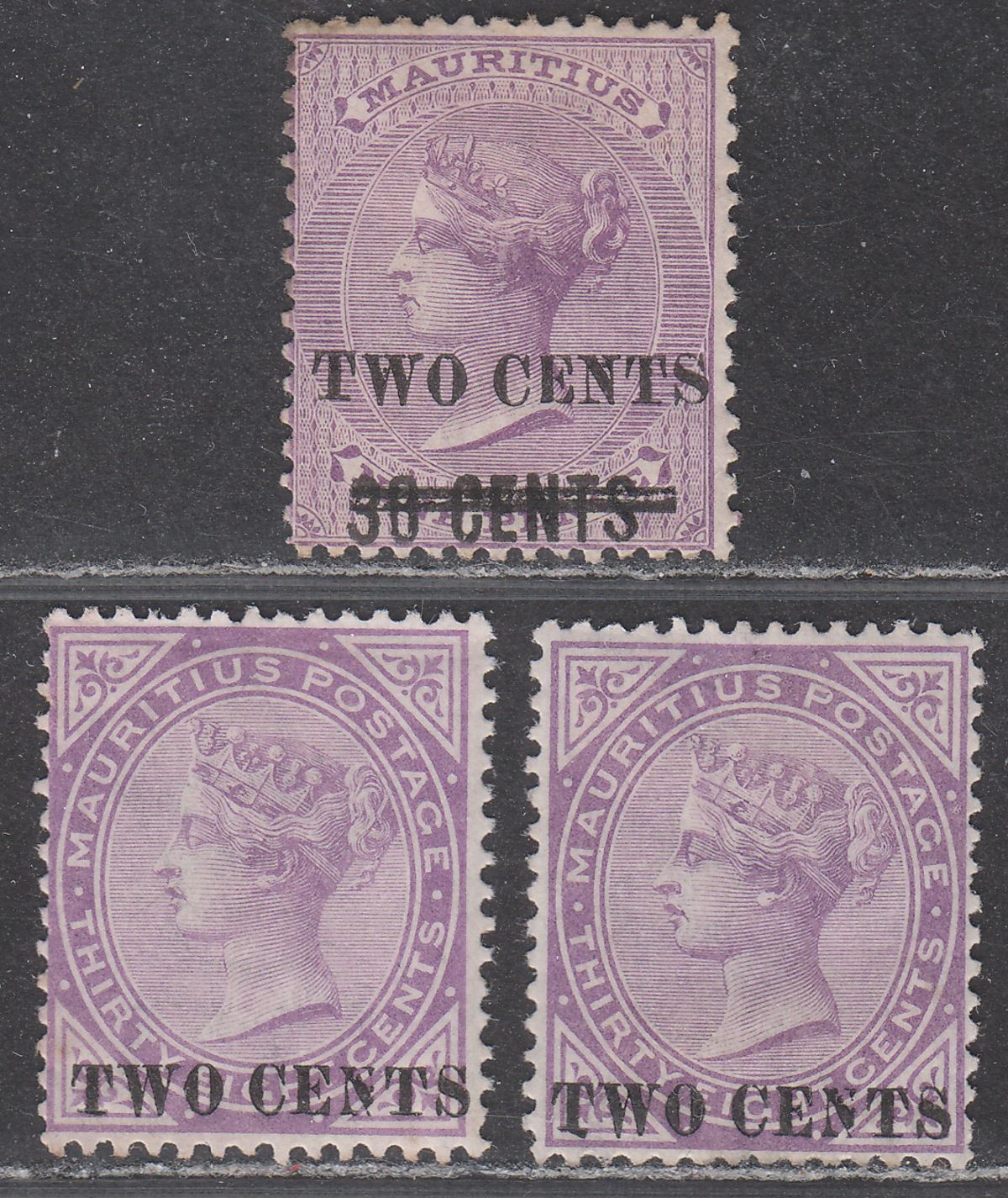 Mauritius 1891 QV 2c on 38c on 9d, 2c on 38c Surcharges Mint SG120-121