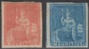 Mauritius 1858 QV Britannia Red-Brown and Blue Imperf Unissued Mint SG30-31 c£40