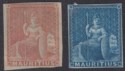 Click for more photos and details Mauritius 1858 QV Britannia Red-Brown / Blue Imperf Unissued Unused SG30-31