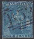 Click for more photos and details Mauritius 1859 QV Britannia 6d Blue Imperf Used SG32 cat £55 B53 Postmark