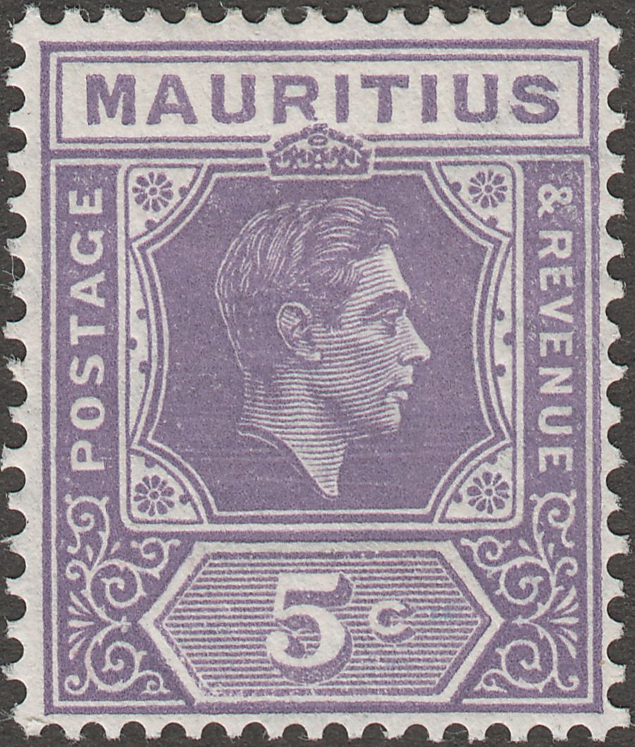 Mauritius 1942 KGVI 5c Slate-Lilac perf 15x14 Mint SG255b