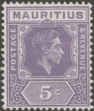 Click for more photos and details Mauritius 1942 KGVI 5c Slate-Lilac perf 15x14 Mint SG255b