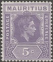 Mauritius 1942 KGVI 5c Slate-Lilac perf 15x14 Mint SG255b