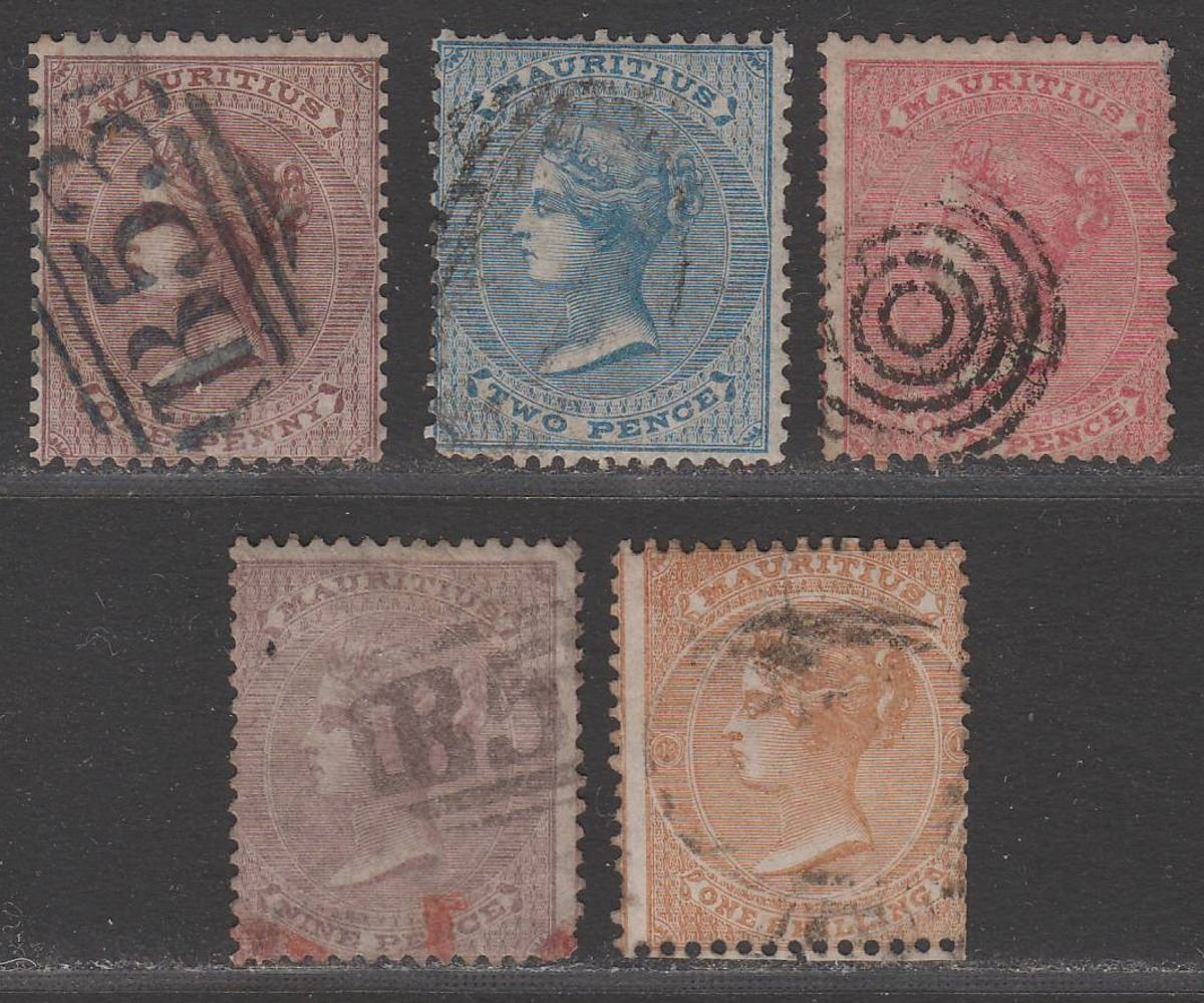 Mauritius 1860-63 QV Unwatermarked Selection to 1sh Used