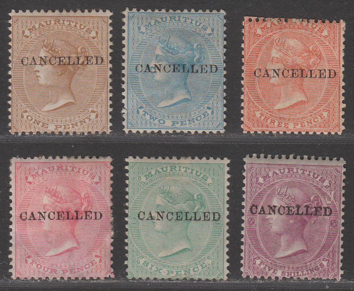 Mauritius 1878 Queen Victoria CANCELLED Overprint Selection to 5sh Mint