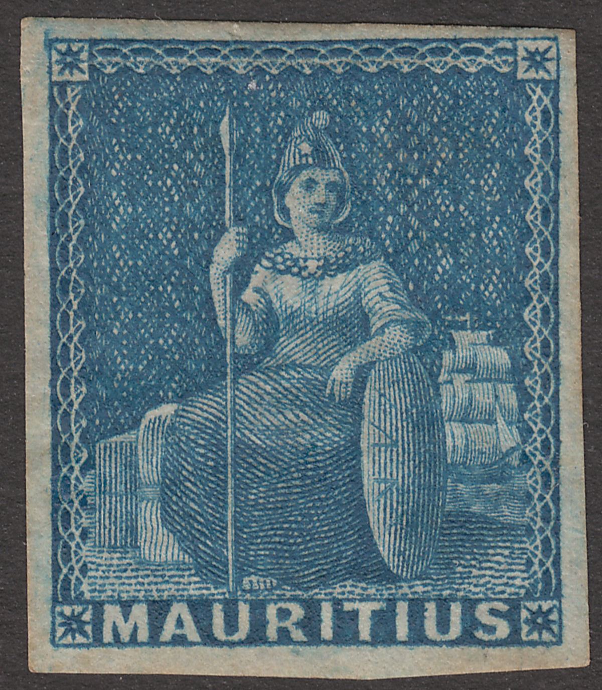 Mauritius 1858 QV Britannia Blue Imperf Unissued Mint SG31 cat £13