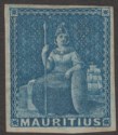 Click for more photos and details Mauritius 1858 QV Britannia Blue Imperf Unissued Mint SG31 cat £13