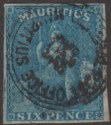 Click for more photos and details Mauritius 1859 QV Britannia 6d Blue Imperf Used SG32 cat £55 with Four Margins