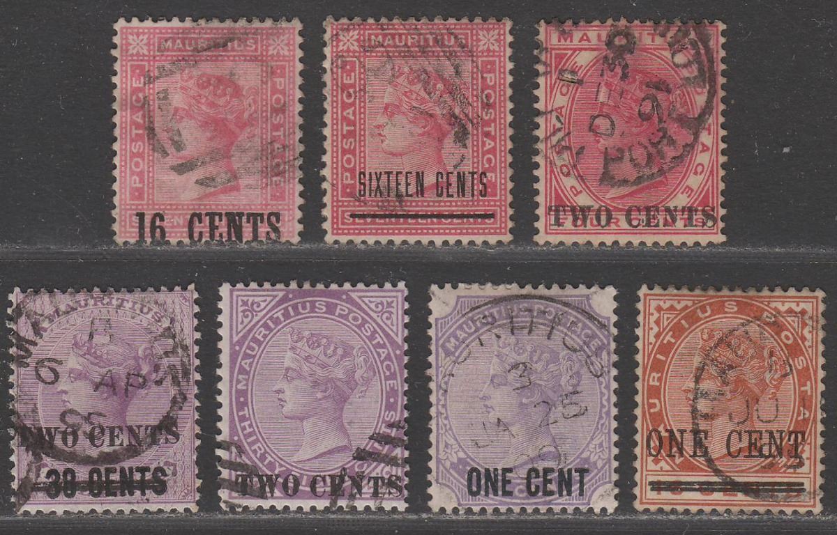 Mauritius 1883-93 Queen Victoria Surcharge Selection Used