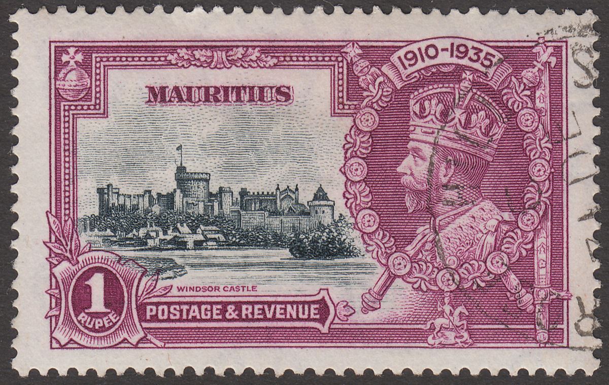 Mauritius 1935 KGV Silver Jubilee 1r Used SG248 cat £50 Turret Variety