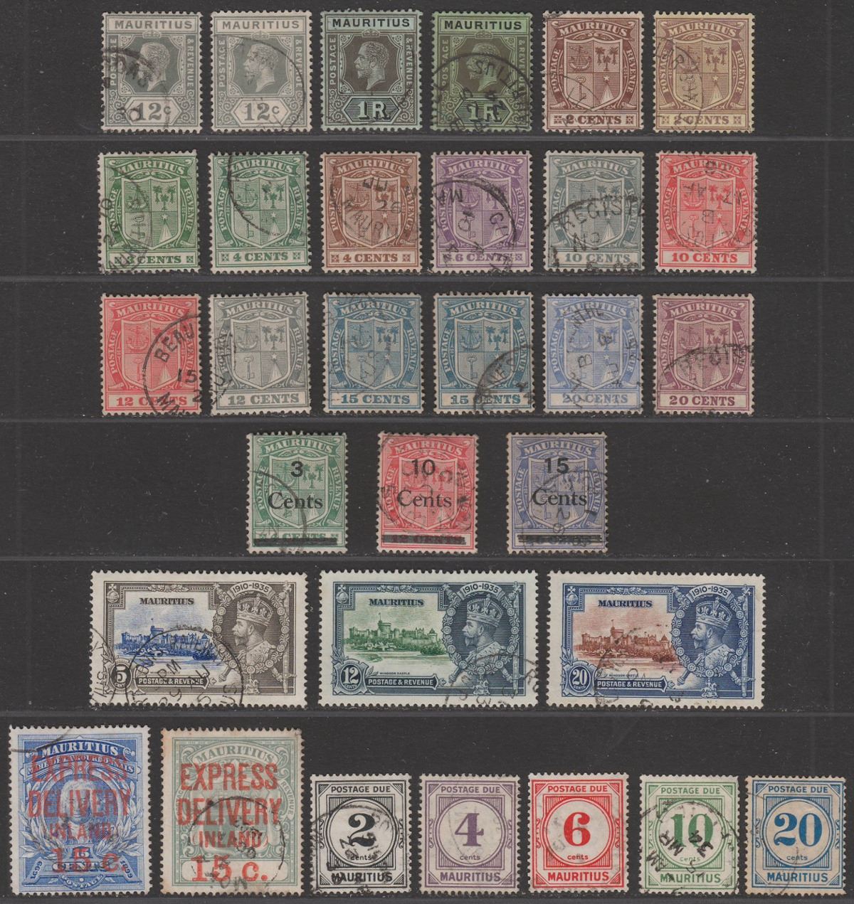 Mauritius 1913-35 King George V Selection to 1r Used