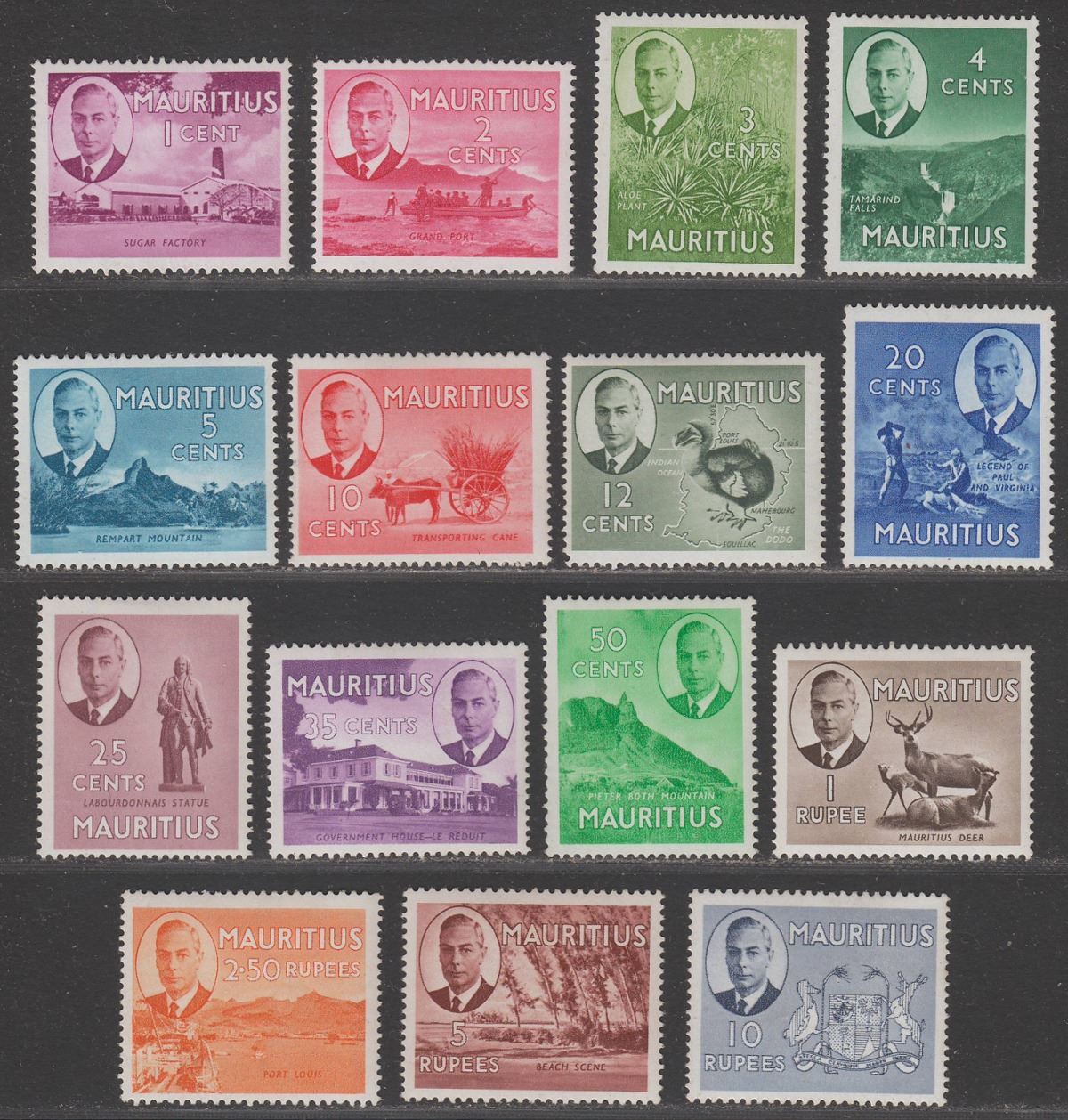 Mauritius 1950 King George VI Set Mint SG276-290 cat £75