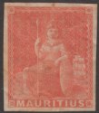 Click for more photos and details Mauritius 1858 QV Britannia 6d Vermilion Imperf Mint SG28 cat £65 four margins