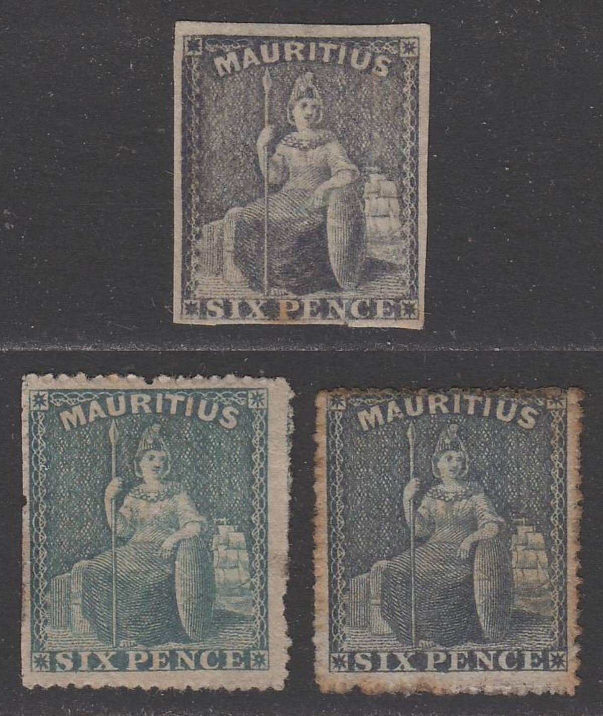 Mauritius 1861-62 QV Britannia 6d Selection Unused SG33 SG54-55 with faults