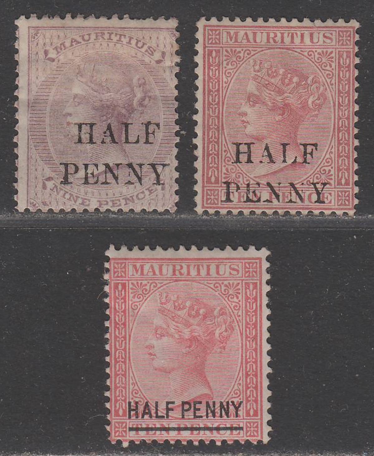 Mauritius 1876-77 Queen Victoria ½d, 1d Surcharges Mint SG76 SG77 SG79 cat £45