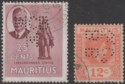 Click for more photos and details Mauritius 1938-50 King George VI 25c MCB/M and 12c BB&Co Perfins Used