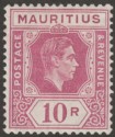 Click for more photos and details Mauritius 1938 KGVI 10r Reddish Purple Chalky Paper Mint SG263