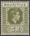 Mauritius 1948 KGVI 5r Deep Olive Chalky Paper Mint SG262 var