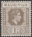 Click for more photos and details Mauritius 1943 KGVI 1r Grey-Brown Ordinary Paper Mint SG260b