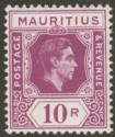 Click for more photos and details Mauritius 1943 KGVI 10r Reddish Purple Ordinary Paper Mint SG263a