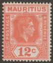 Mauritius 1942 KGVI 12c Salmon perf 15x14 Mint SG257a