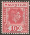 Click for more photos and details Mauritius 1942 KGVI 10c Pale Reddish Rose perf 15x14 Mint SG256c